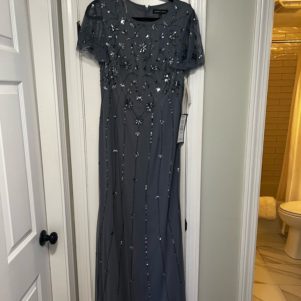 Papell Charcoal Embellished Maxi Dress